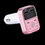 2-i-1 FM-sender med doble USB-uttak, display og knapper, Rosa