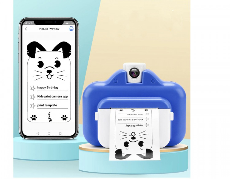 Barnekamera med WIFI og direkteutskrift, 32 GB minnekort, 1080P-video, Rosa