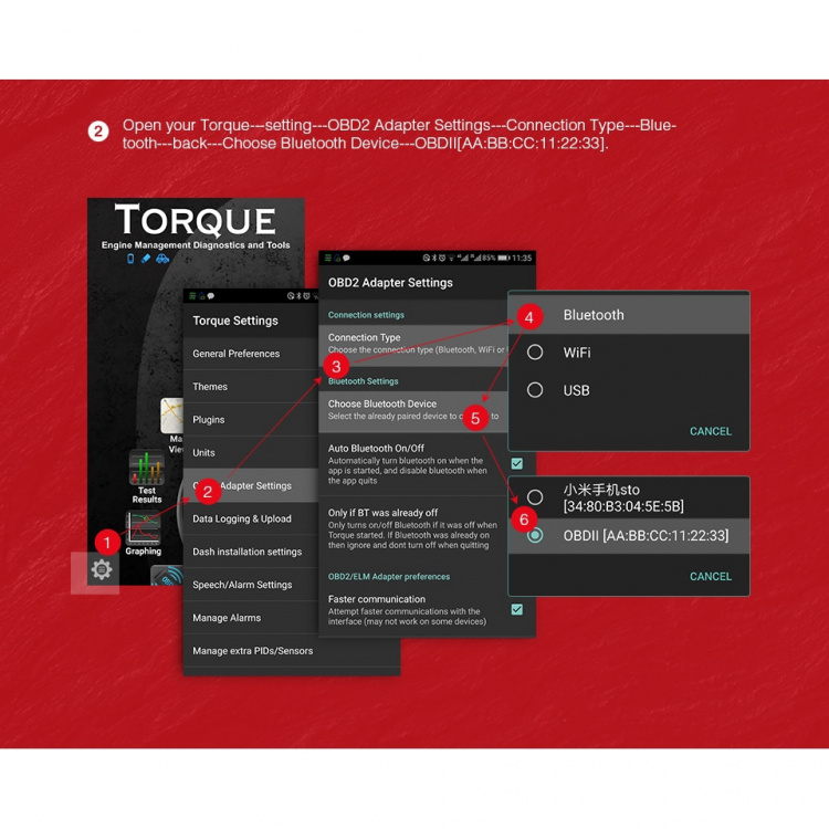 Feilkodeleser ELM327 Bluetooth OBDII for Windows/Android