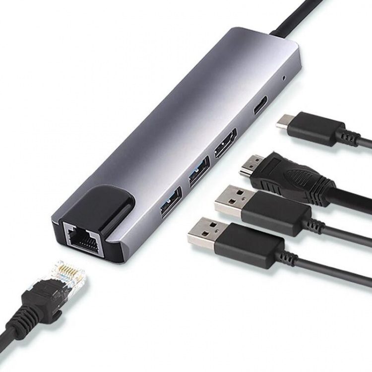 USB-C Hub 5 porter, grå