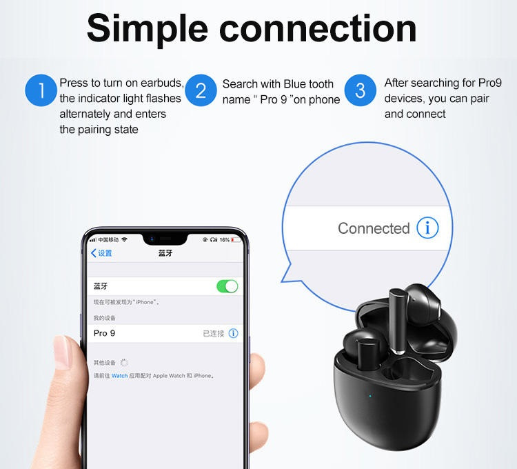 Pro 9 TW In-Ear-hodetelefoner med berøringskontroll, svart Pro 9 TW In-Ear-hodetelefoner med berøringskontroll, svart