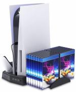 Ladestativ med kjølevifter og spilloppbevaring for PS5 Ladestativ med kjølevifter og spilloppbevaring for PS5