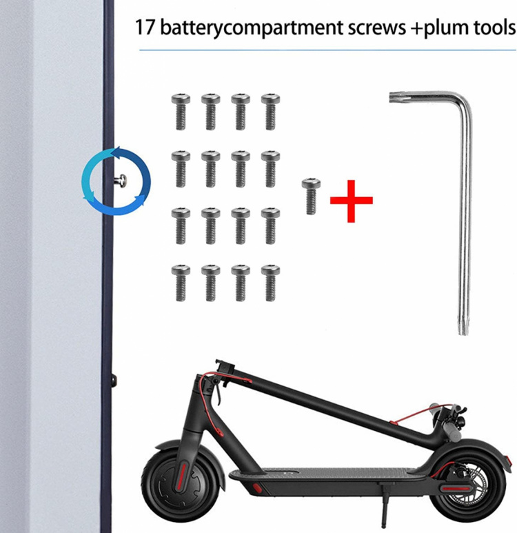 Stjerneskruenøkkel og 17 skruer til sparkesykkel