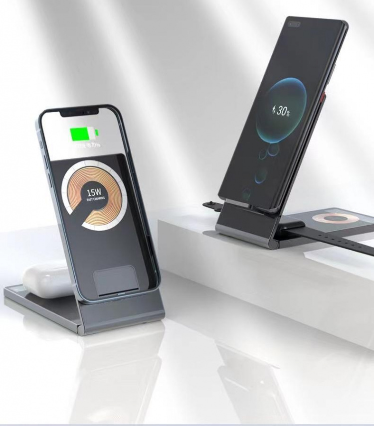 Sammenleggbar og trådløs lader for smarttelefon, iWatch, Airpods Sammenleggbar og trådløs lader for smarttelefon, iWatch, Airpods