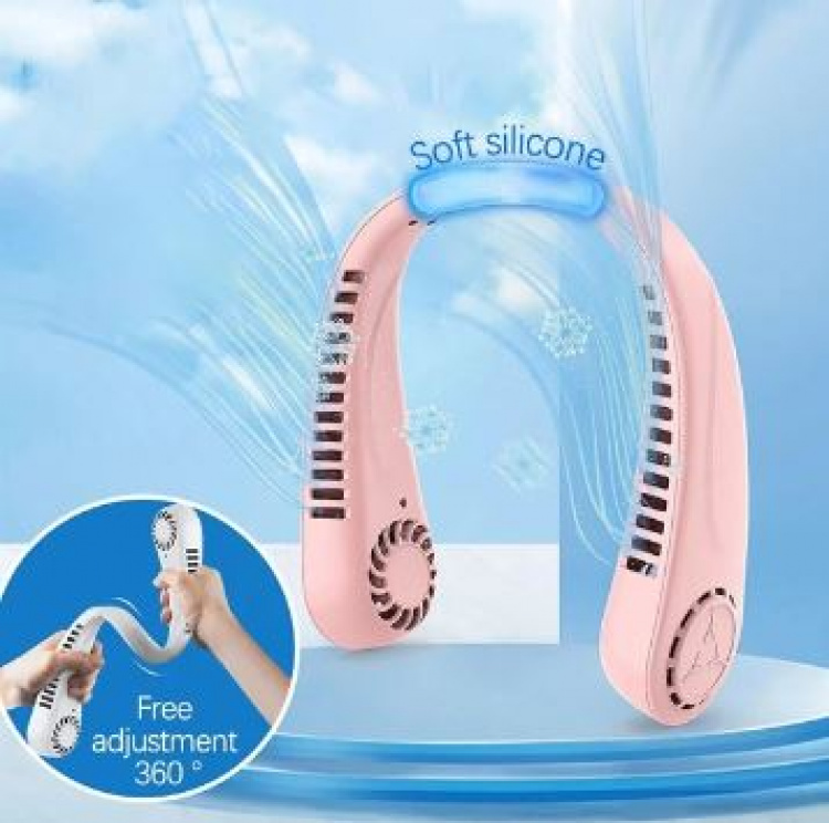 Trådløs halsvifte som du henger rundt halsen, Rosa