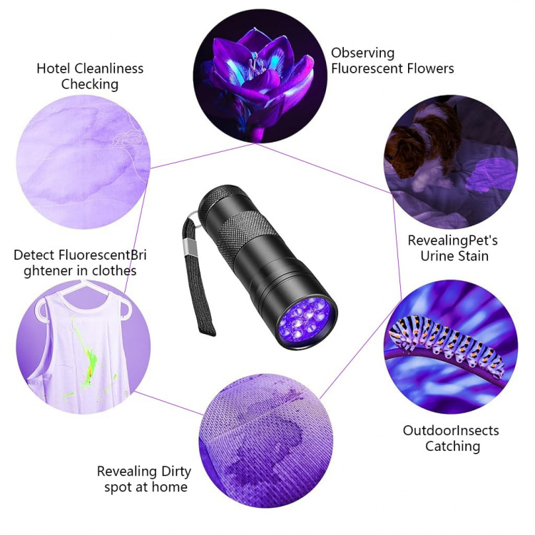 Lommelykt 12 stk LED, UV-lys