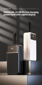 Powerbank 30000 mAh 22,5 W PD hurtiglading med digital skjerm, svart
