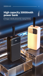 Powerbank 30000 mAh 22,5 W PD hurtiglading med digital skjerm, svart