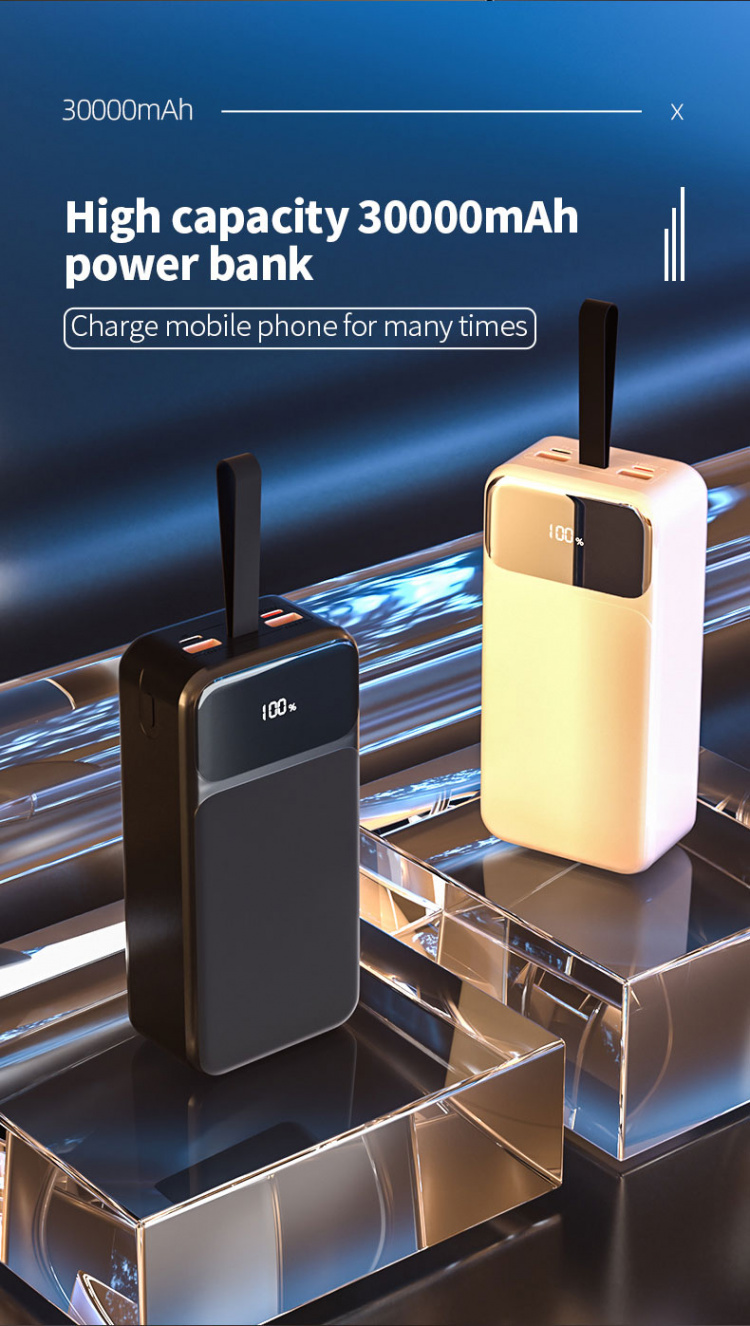 Powerbank 30000 mAh 22,5 W PD hurtiglading med digital skjerm, svart