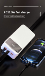 Powerbank 30000 mAh 22,5 W PD hurtiglading med digital skjerm, svart