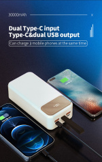 Powerbank 30000 mAh 22,5 W PD hurtiglading med digital skjerm, svart