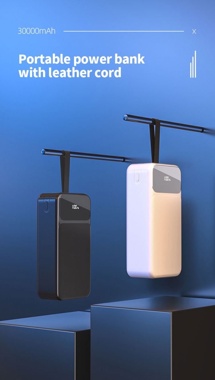 Powerbank 30000 mAh 22,5 W PD hurtiglading med digital skjerm, svart