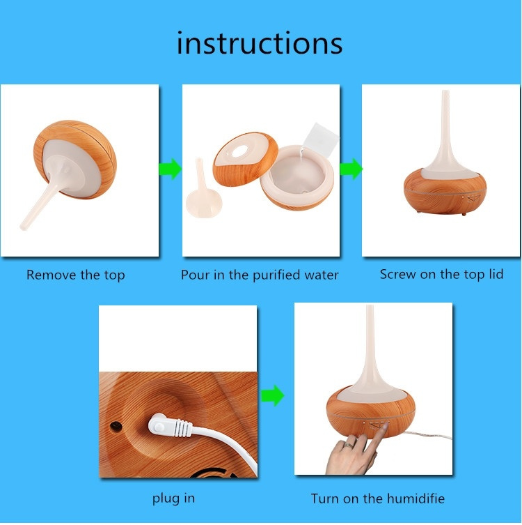 Luftfukter tre LED-lampe, Mørkt tre 240 ml