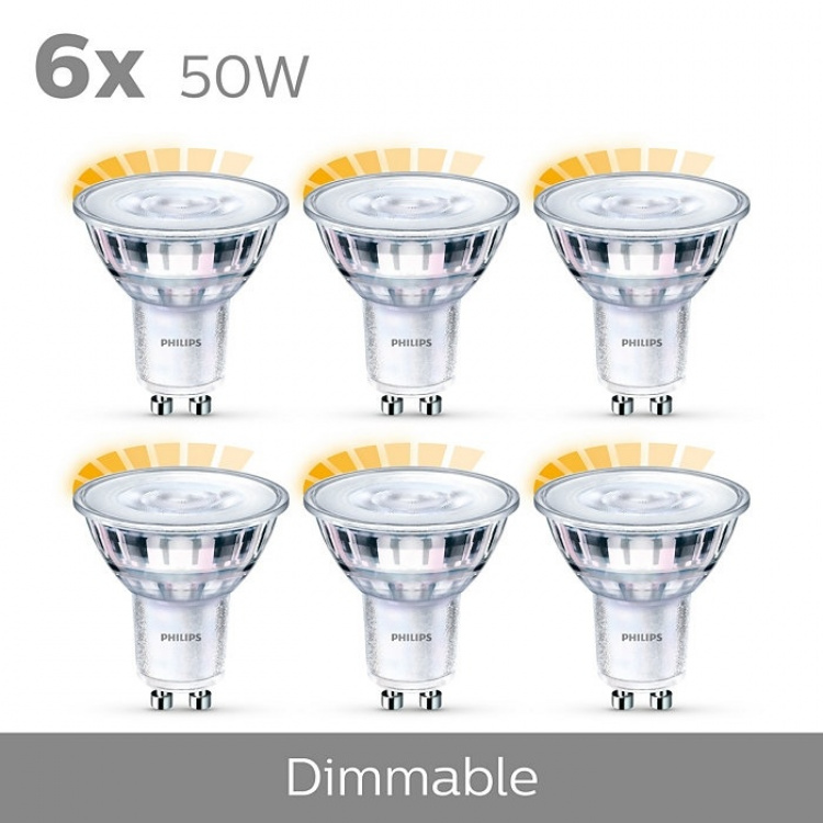 Philips 6-pakning LED GU10 50W dimbar WarmGlow