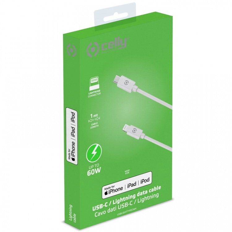Celly USB-C - Lightning-kabel 60W MFI 1m Celly USB-C - Lightning-kabel 60W MFI 1m