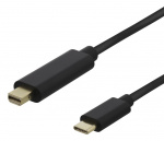 DELTACO USB-C til MiniDP-kabel, 0,5 m, 21,6 Gbit/s, 3840x2160 60 Hz, svart
