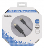 DELTACO USB-C til MiniDP-kabel, 0,5 m, 21,6 Gbit/s, 3840x2160 60 Hz, svart