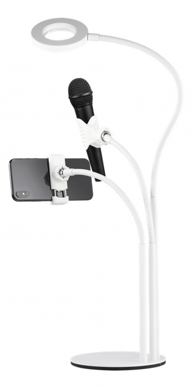 DELTACO 3-IN-1 Selfie-ringlampe med smarttelefon- og mikrofonholder, hvit DELTACO 3-IN-1 Selfie-ringlampe med smarttelefon- og mikrofonholder, hvit