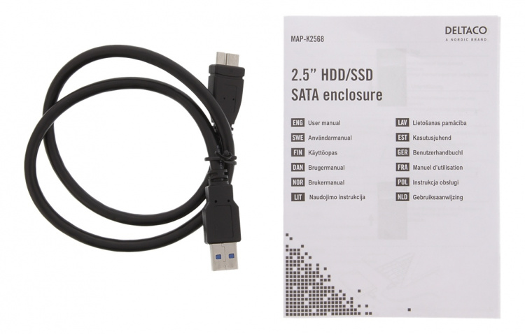 DELTACO Eksternt harddiskkabinett, USB 3.0, skyvedør, 2,5