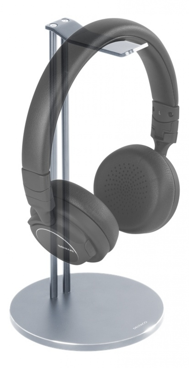 DELTACO Universelt hodetelefonstativ, aluminium, antiskli, sølv