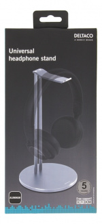 DELTACO Universelt hodetelefonstativ, aluminium, antiskli, sølv
