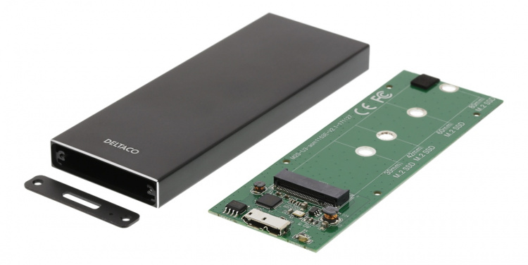 DELTACO Eksternt M.2-kabinett, USB 3.0, 5 Gbps, svart
