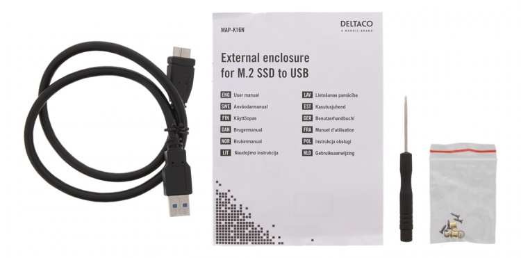 DELTACO Eksternt M.2-kabinett, USB 3.0, 5 Gbps, svart