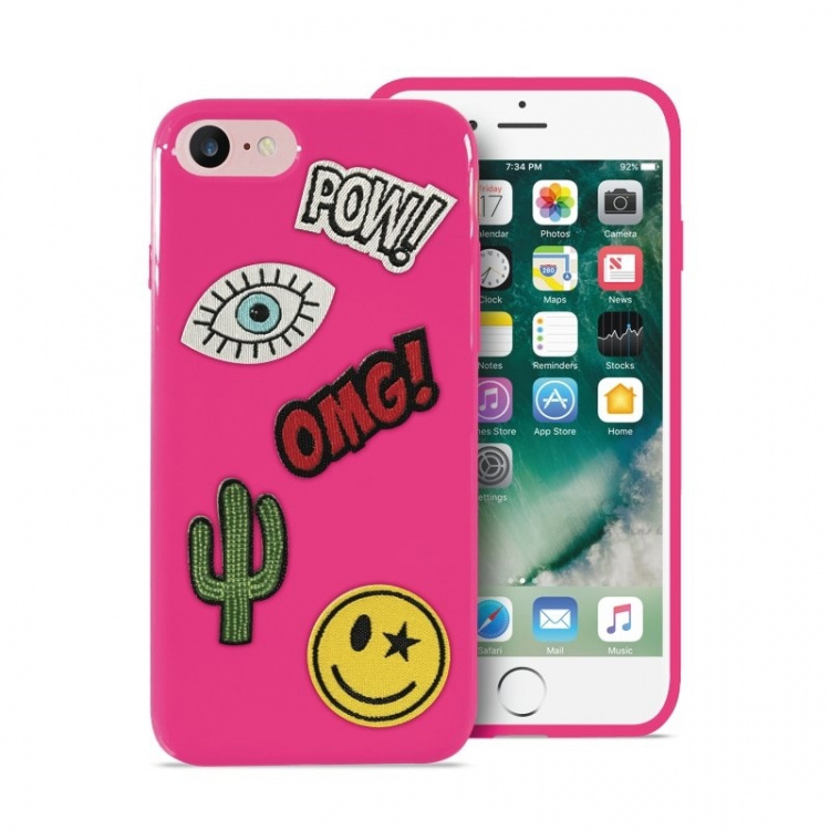 Puro Skal till iPhone SE/8/7, Patch Mania, 5st dekaler, Anpassningsbart, Rosa