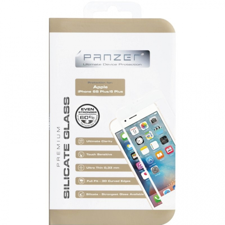Panzer iPhone 6S/6 Plus, buet silikatglass, hvit Panzer iPhone 6S/6 Plus, buet silikatglass, hvit