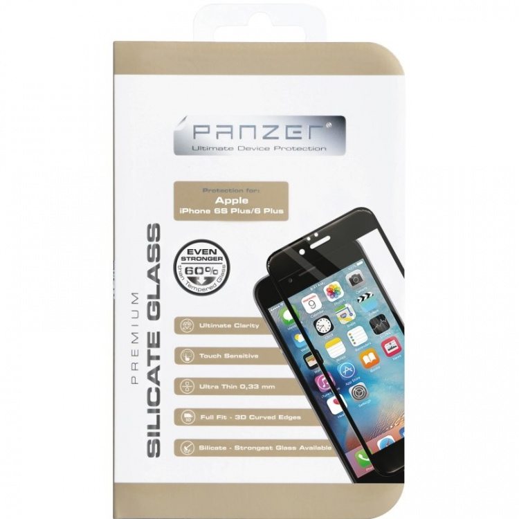 Panzer iPhone 6S/6 Plus, buet silikatglass, svart Panzer iPhone 6S/6 Plus, buet silikatglass, svart