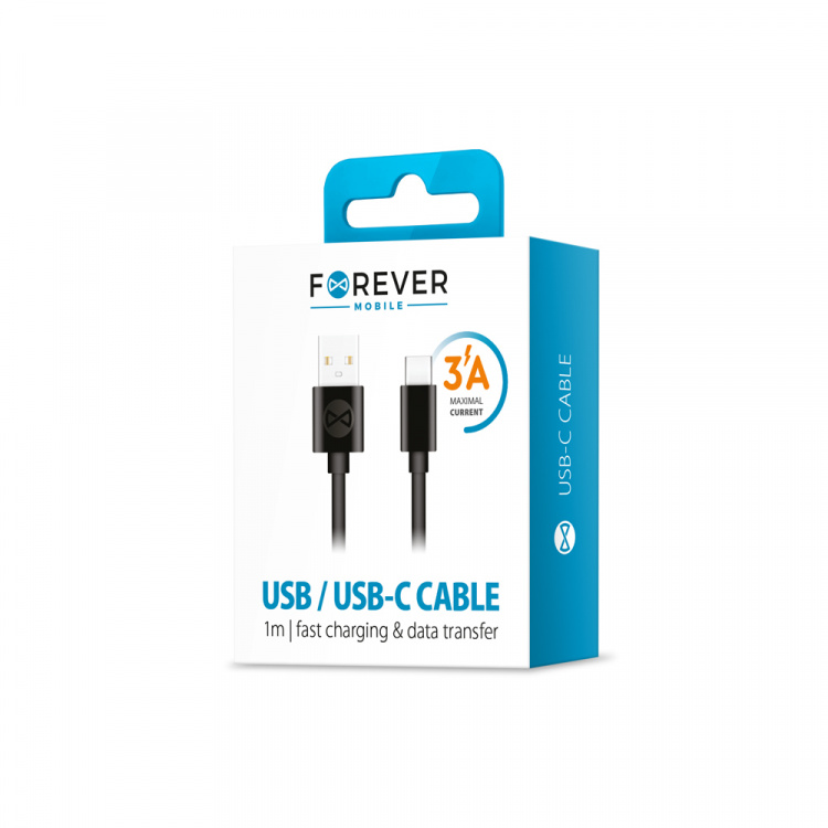 Forever-kabel USB - USB-C 1,0 m 3A, svart Forever-kabel USB - USB-C 1,0 m 3A, svart