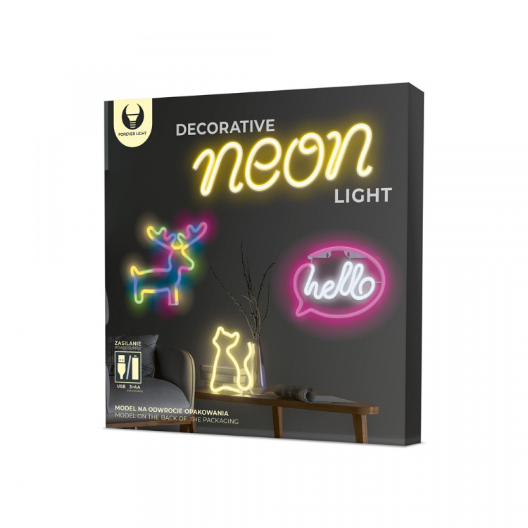 Forever Light Neon LED-lampe HELLO batteri + USB FLNE15, rosa/hvit