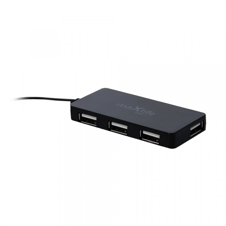 Maxlife Hjemmekontor USB 2.0 hub USB - 4x USB 0,15 m + kabel 1,5 m, Svart