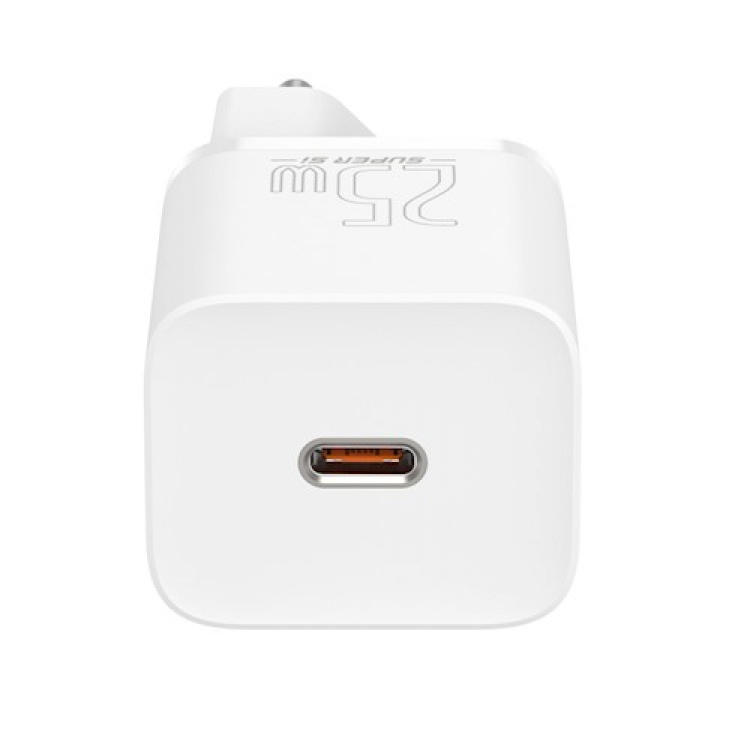 Baseus vegglader Super Si PD 25W 1x USBC + USB-C - USB-C-kabel, hvit Baseus vegglader Super Si PD 25W 1x USBC + USB-C - USB-C-kabel, hvit