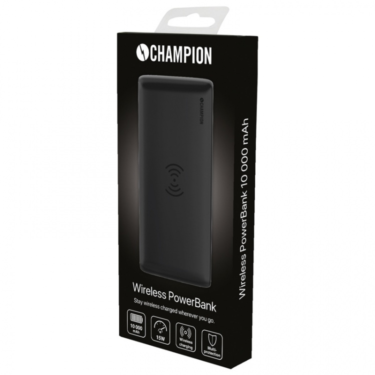 Champion PowerBank 10000 mAh 12W + trådløs lading Champion PowerBank 10000 mAh 12W + trådløs lading
