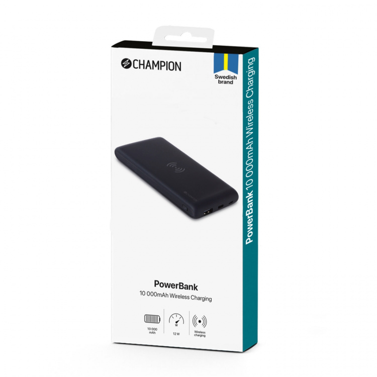 Champion PowerBank 10000 mAh 12W + trådløs lading Champion PowerBank 10000 mAh 12W + trådløs lading