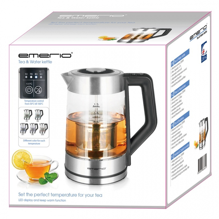 Emerio Vann-/temaskin 1,7 l Glass temp