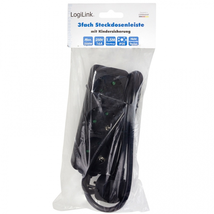 LogiLink Grenuttak jordet 3veis 1,5m svart