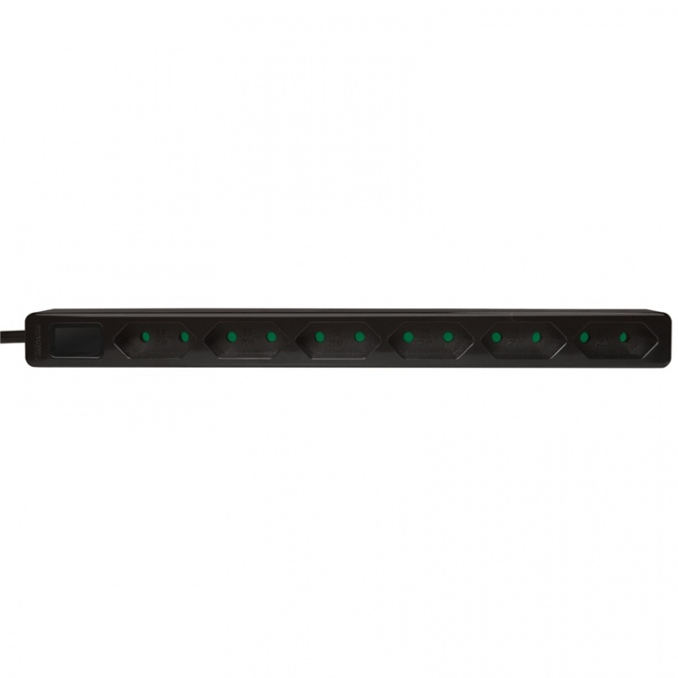 LogiLink Slank 6-veis Euro-strømskinne 1,5 m, svart