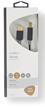 Nedis USB-kabel | USB 2.0 | USB-A Han | USB-B Han | 480 Mbps | Gull belagt | 2.00 m | Rund | PVC | Antrasitt | Boks Nedis USB-kabel | USB 2.0 | USB-A Han | USB-B Han | 480 Mbps | Gull belagt | 2.00 m | Rund | PVC | Antrasitt | Boks