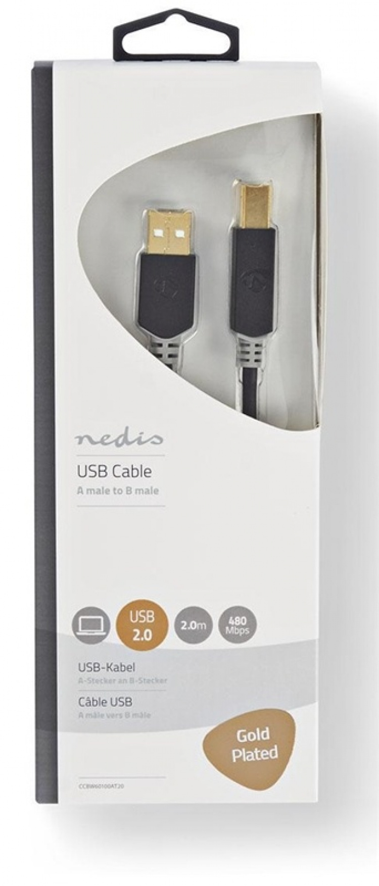 Nedis USB-kabel | USB 2.0 | USB-A Han | USB-B Han | 480 Mbps | Gull belagt | 2.00 m | Rund | PVC | Antrasitt | Boks Nedis USB-kabel | USB 2.0 | USB-A Han | USB-B Han | 480 Mbps | Gull belagt | 2.00 m | Rund | PVC | Antrasitt | Boks