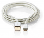 Nedis Lightning Kabel | USB 2.0 | Apple Lightning 8-Pinners | USB-A Han | 480 Mbps | Gull belagt | 3.00 m | Rund | Flettet / Nylon | Aluminium | Deksel Vindusboks Nedis Lightning Kabel | USB 2.0 | Apple Lightning 8-Pinners | USB-A Han | 480 Mbps | Gull belagt | 3.00 m | Rund | Flettet / Nylon | Aluminium | Deksel Vindusboks