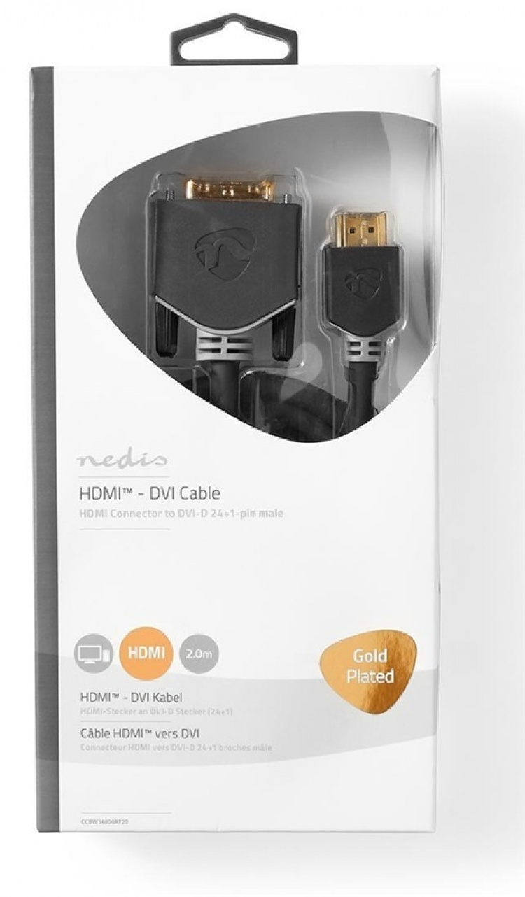 Nedis HDMI™ Cable | HDMI ™ -kontakt | DVI-D 24+1-Pin Han | 1080p | Gull belagt | 2.00 m | Rett | PVC | Antrasitt | Vindusboks med Euro Lock