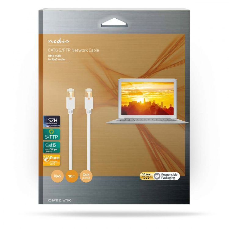 Nedis CAT6 Nettverkskabel | RJ45 Han | RJ45 Han | S/FTP | 10.0 m | Rund | LSZH / PVC | Hvit | Vindus boks