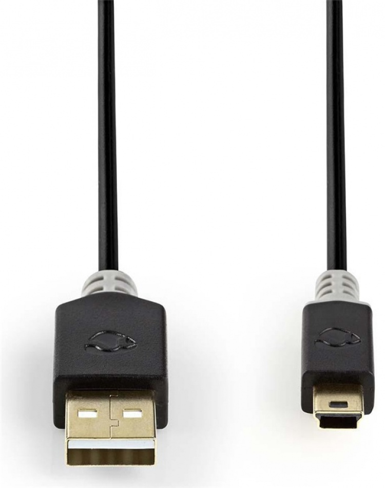Nedis USB-kabel | USB 2.0 | USB-A Han | USB Mini-B 5 pins Han | 480 Mbps | Gull belagt | 2.00 m | Rund | PVC | Antrasitt | Vindus boks