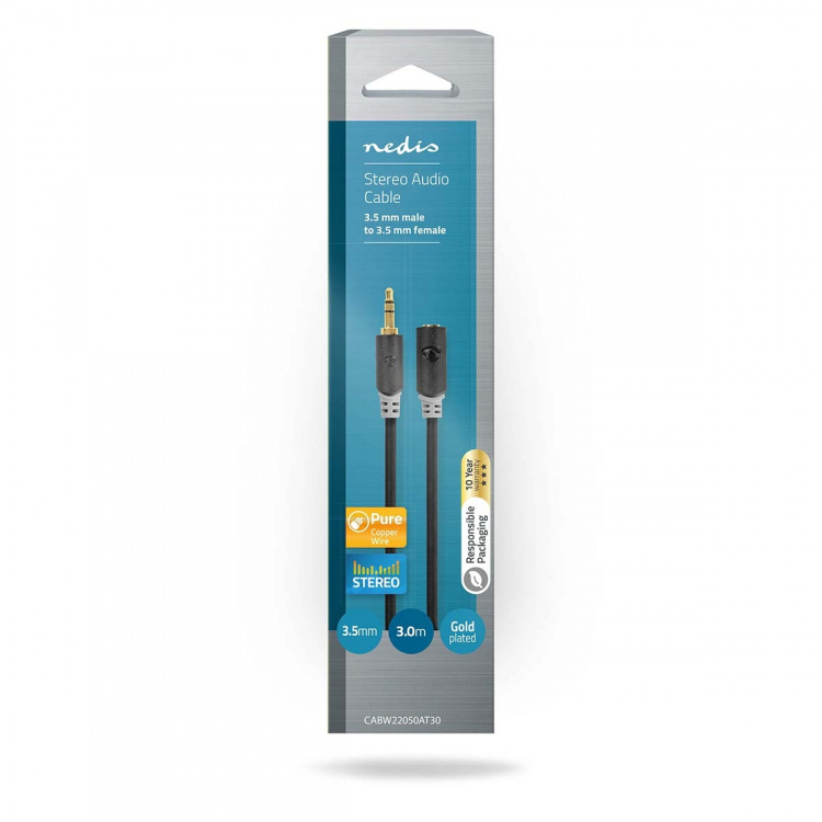 Nedis Stereo lydkabel | 3.5 mm Han | 3.5 mm Hun | Gull belagt | 3.00 m | Rund | Antrasitt | Boks Nedis Stereo lydkabel | 3.5 mm Han | 3.5 mm Hun | Gull belagt | 3.00 m | Rund | Antrasitt | Boks