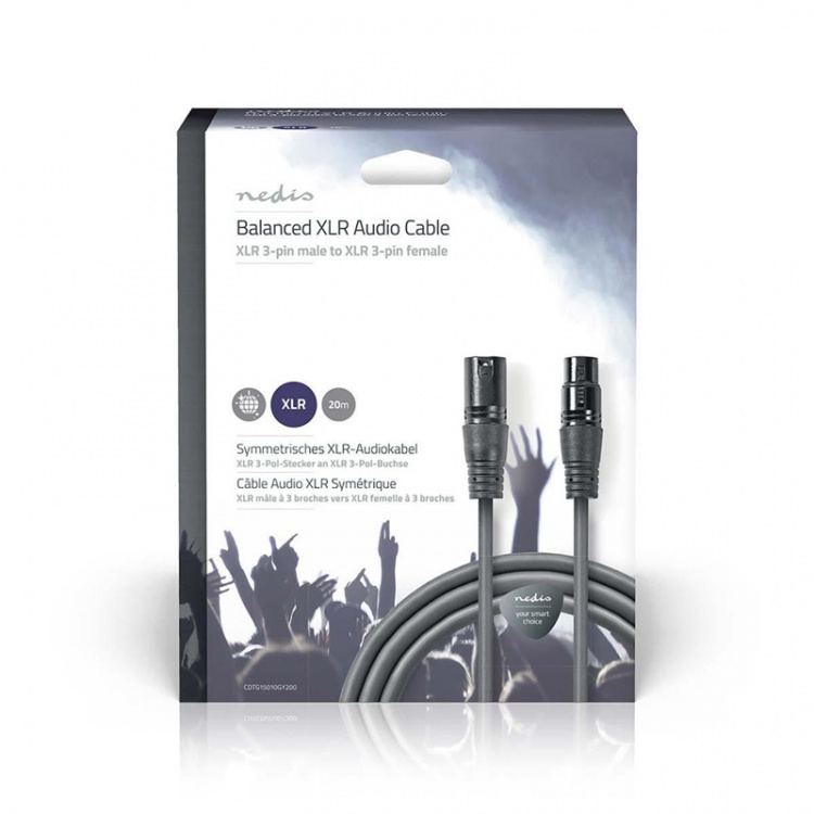 Nedis Balansert lydkabel | XLR 3-Pin Han | XLR 3-Pin Hun | Nikkel belagt | 20.0 m | Rund | PVC | Mørk Grå | Gaveeske