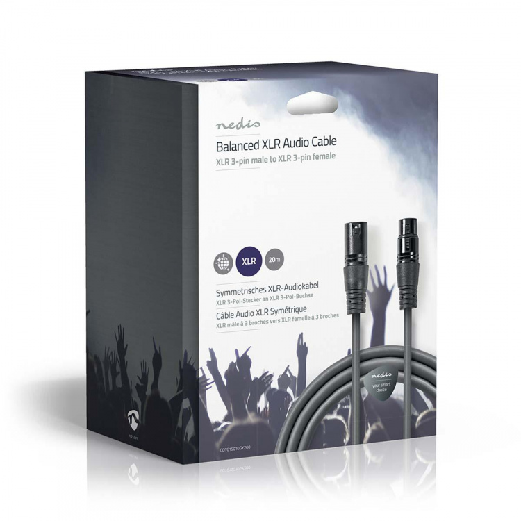 Nedis Balansert lydkabel | XLR 3-Pin Han | XLR 3-Pin Hun | Nikkel belagt | 20.0 m | Rund | PVC | Mørk Grå | Gaveeske