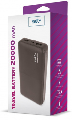 Setty powerbank med 20 000 mAh og doble USB-porter, svart