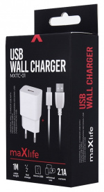 Maxlife USB-hurtiglader + microUSB-kabel, MXTC-01, hurtiglading, hvit (2,1A) Maxlife USB-hurtiglader + microUSB-kabel, MXTC-01, hurtiglading, hvit (2,1A)